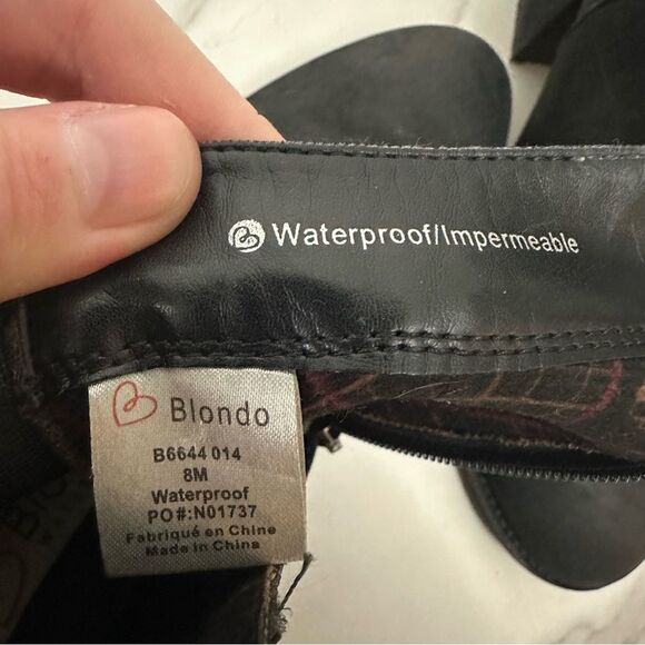 Blondo Black NOA Cognac Nubuck Waterproof Zip Block Heel Ankle Booties Size 8 - Picture 8 of 16